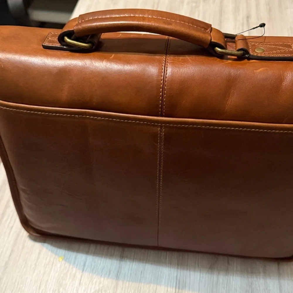 NWT Classic Brown Leather Men's Bag - Picture 3 of 9